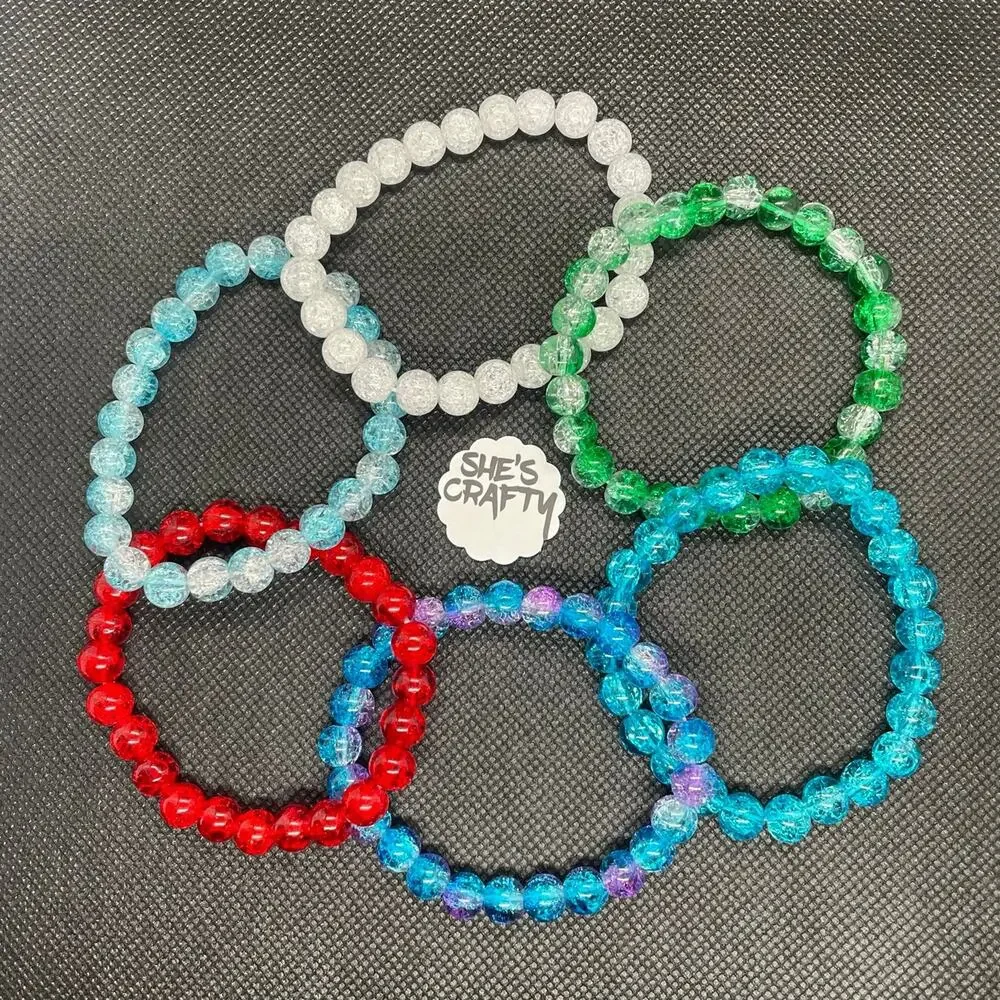 6 Piece Solid & Gradient Crackle Glass Bracelet Set